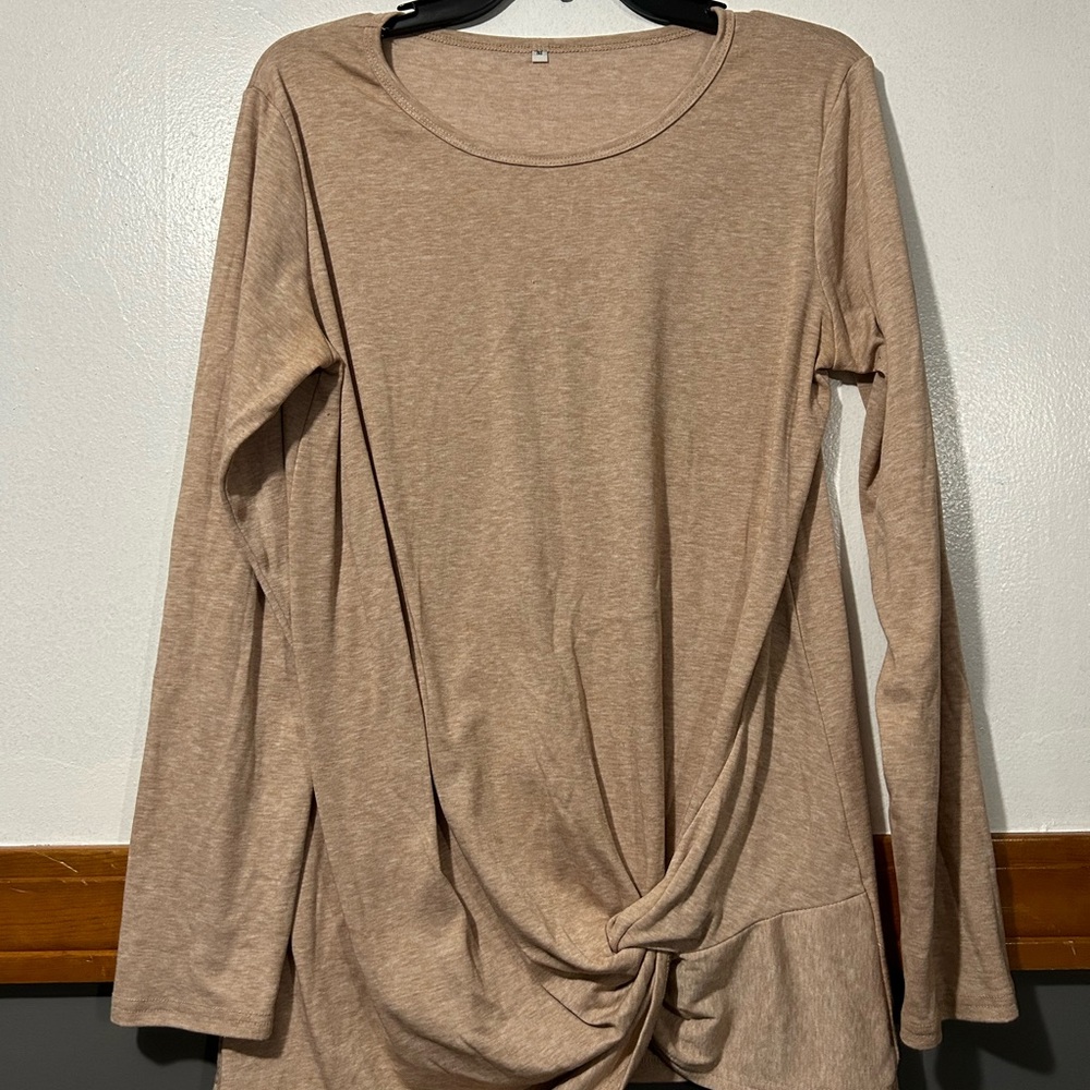 Women’s Long Sleeve Twist Front Top - Beige